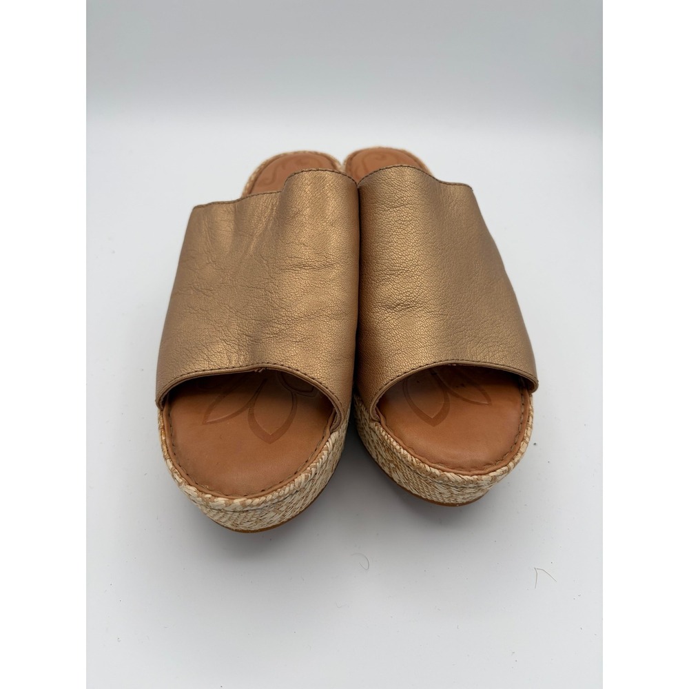 Born Wedge Sandals Womens 8 Gold Leather Espadrille Platform Slides D58010 - Picture 2 of 11